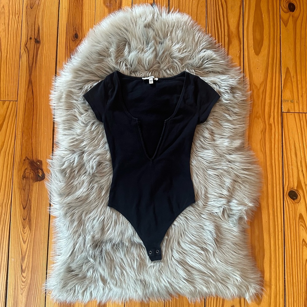 Black Deep V-neck Thong Bodysuit